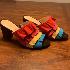 Liz Claiborne Rainbow ruffled mules.